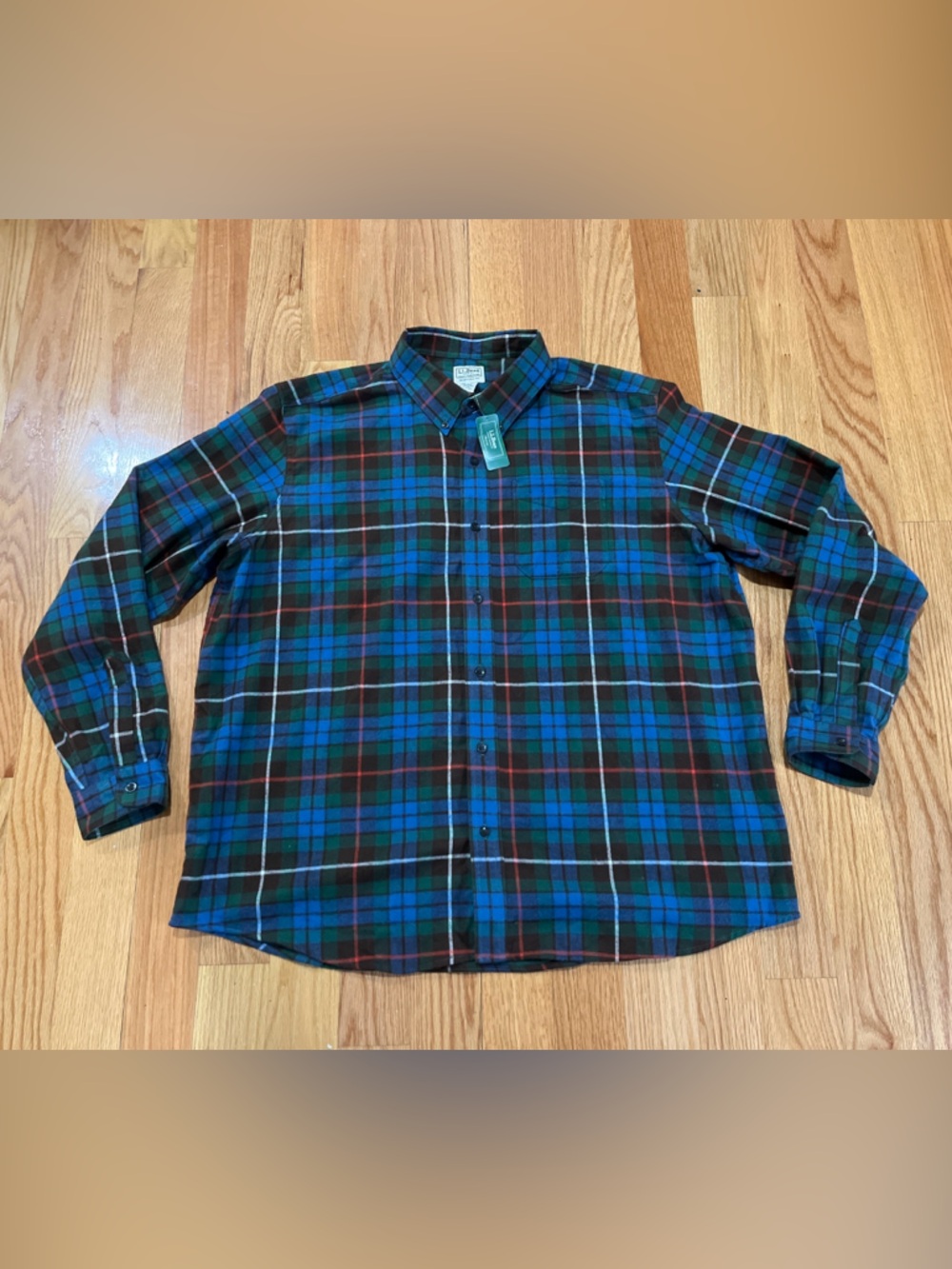 L.L. Bean Men's Blue and Green Plaid Button-Down flannel Shirt Sz 2XL